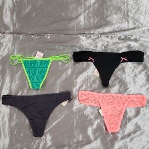 Brand New 4 Pair Of Pink Victoria's Secret Women's Thong Panties